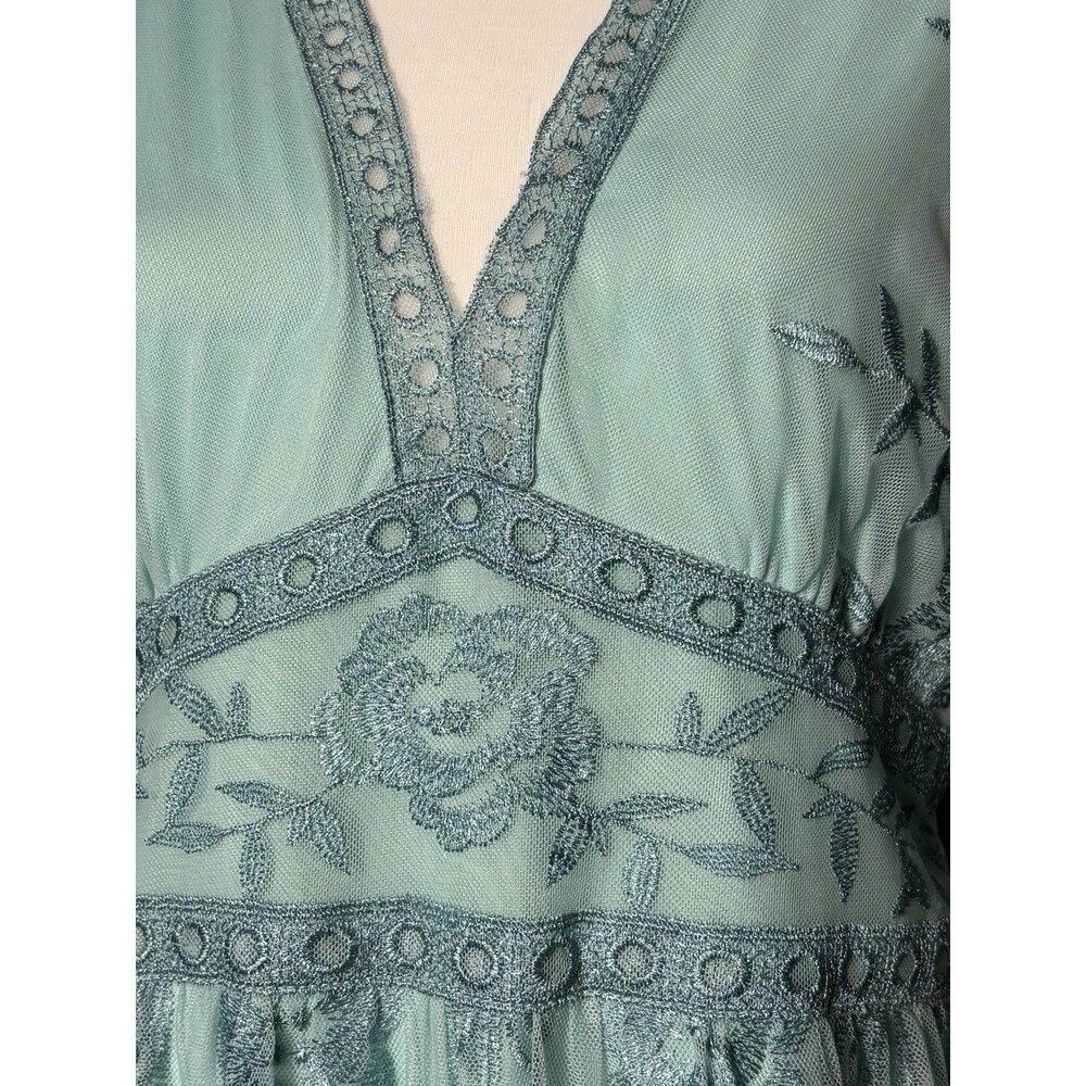 Altar’d State Mariska Maxi Dress M Sea Blue Embroidered Mesh Boho NWT - Picture 10 of 11
